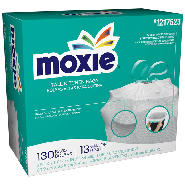 MOXIE 13-Gallon Scent free White Indoor Plastic Kitchen Drawstring Trash Bag 130 -Count