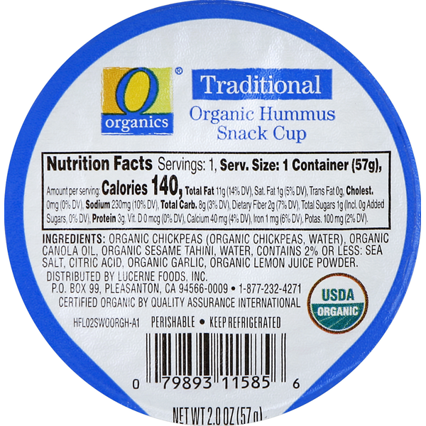 O Organics Snack Cup, Organic Hummus, Traditional
