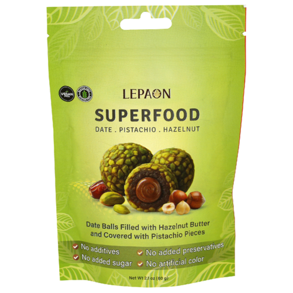 Lepaon Chocolatier Pistachio Covered Hazelnut Date Superfood Balls