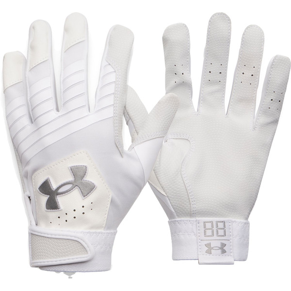 Under Armour Youth Clean Up Batting Gloves, S - White/Metallic Silver