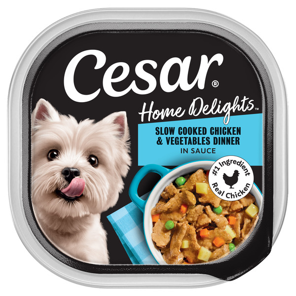Cesar Home Delights Adult Wet Dog Food Slow Cooked Chicken & Vegetables in Sauce, 3.5 oz. Tray