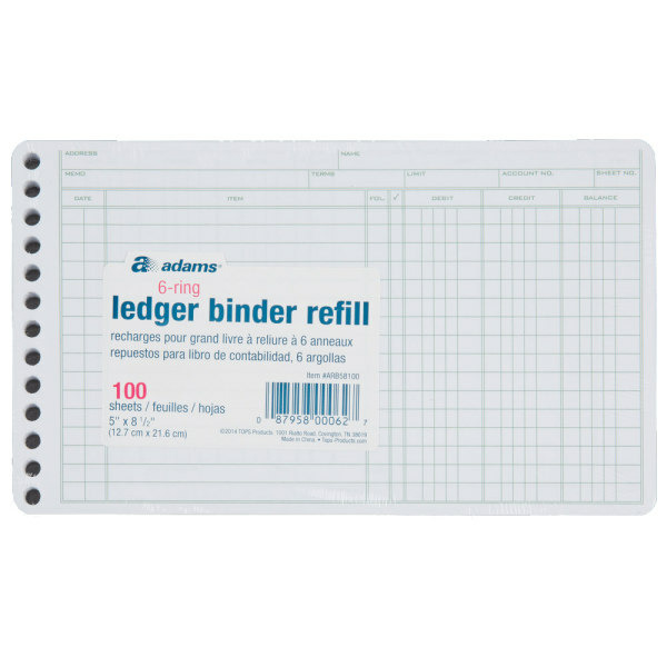 Adams Ledger Sheets - Green & White - 5" x 8"