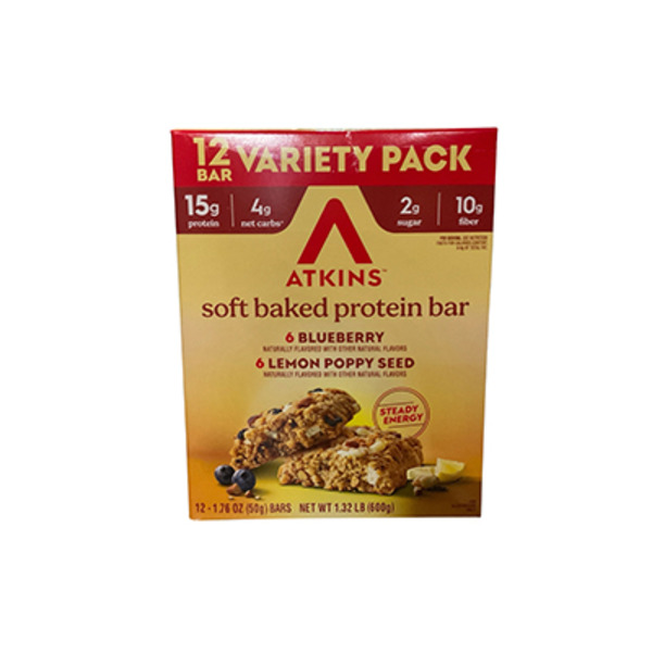 Atkins Blueberry & Lemon Poppy Seed Soft Baked Protein Bars Variety Pack