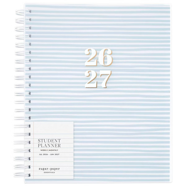 Sugar Paper Essentials 2026-2027 Large Student Weekly/Monthly Planner, 8.5 x 11 in - Blue Stripe