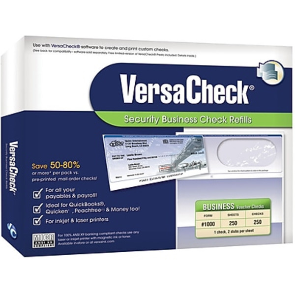 VersaCheck Blue Prestige Security Business Check Refills Form #1000 Business Voucher Checks