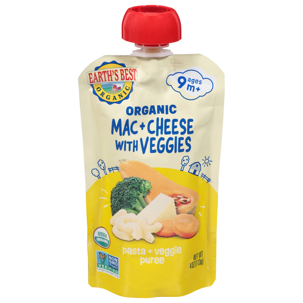 Earth's Best Pasta + Veggie Puree, Organic, Mac + Cheese with Veggies