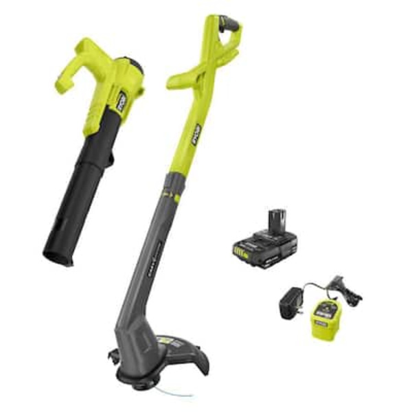 Ryobi One+ 18v Cordless String Trimmer/edger And Blower/sweeper Combo Kit (2-tools) With 2.0 Ah Battery And Charger