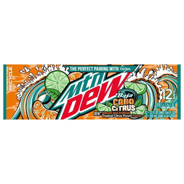 Mountain Dew Soda Pop Baja Cabo Citrus Tropical Punch Soda Cans