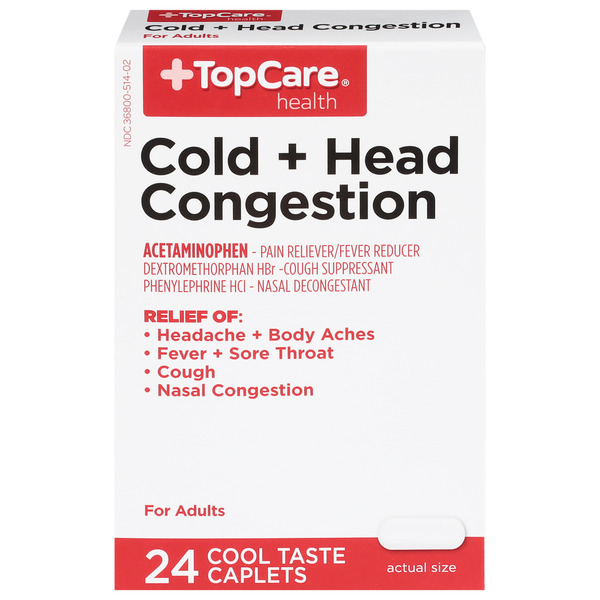 TopCare Cold + Head Congestion, Daytime, Non-Drowsy, Caplets Same-Day ...
