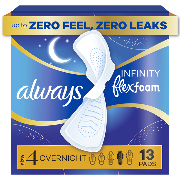 Always Infinity FlexFoam Pads for Women Size 4 Overnight