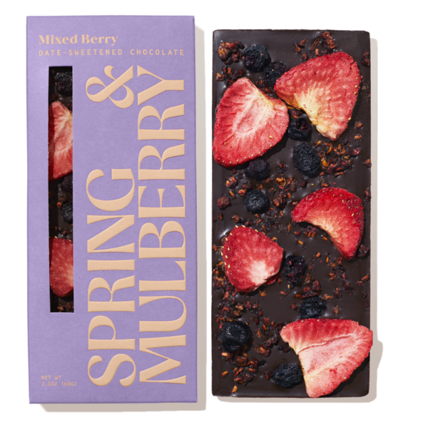 Spring & Mulberry Mixed Berry, Date Sweetened, 72% Dark Chocolate
