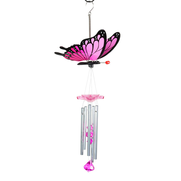 Exhart 17.99-in Pink Metal Butterfly Wind Chime