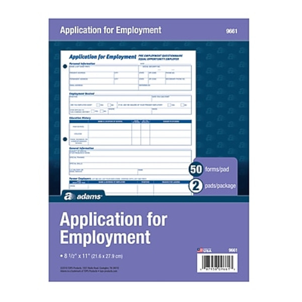 Adams 8.5" x 11" 3-Hole Punched Application For Employment