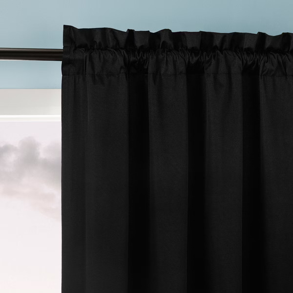 Sun Zero Blackout Doucet Thermal Solid Texture Pole Top Curtain Panel, 40 x 96 Inch - Black