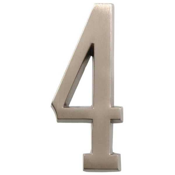 Everbilt 4 In. Satin Nickel Flush Mount Self-adhesive House Number 4