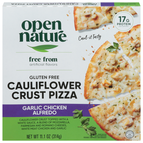 Open Nature Pizza, Gluten Free, Cauliflower Crust, Garlic Chicken Alfredo