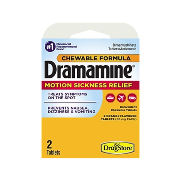 Lil Drug Store Antiemetic, Dramamine, Chewable Formula, Orange Flavor, 50 mg, Tablets