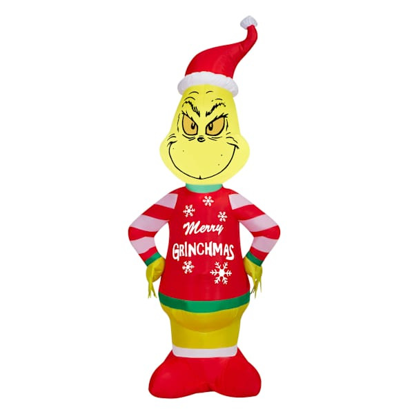 Licensed Brand Lighted Grinch with Ugly Christmas Sweater Inflatable, 4'