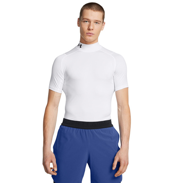 Under Armour Men's HeatGear Mock Neck Short Sleeve Compression Shirt, S - White/Black