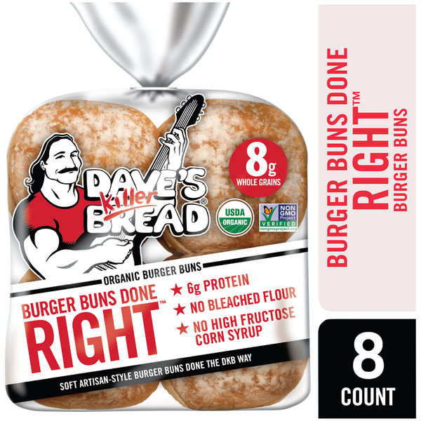 Dave's Killer Bread Burger Buns Done Right, Organic White Bread Hamburger Buns, 8 Count