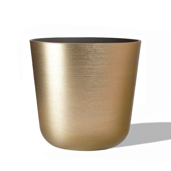 allen + roth 5.91-in W x 10.3-in L x 9.8-in H Gold Steel Recycled plastic Round Planter