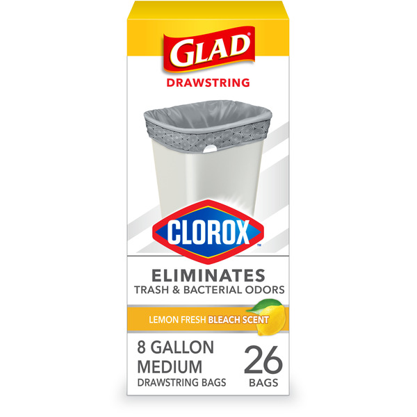 Glad Medium Drawstring Trash Bags with Clorox, Lemon Fresh Bleach