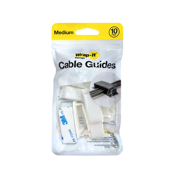 Wrap-It Storage Adhesive Backed Cable & Wire Clips, Medium - White