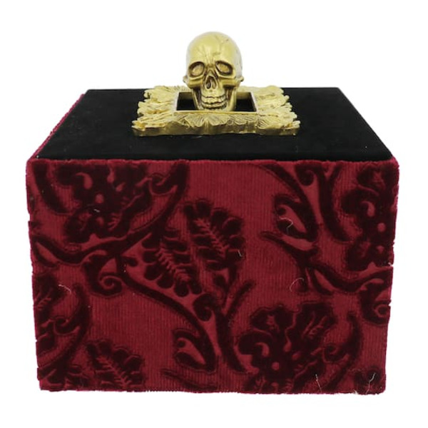 Ashland Gold Skull & Burgundy Floral Velvet Tabletop Box