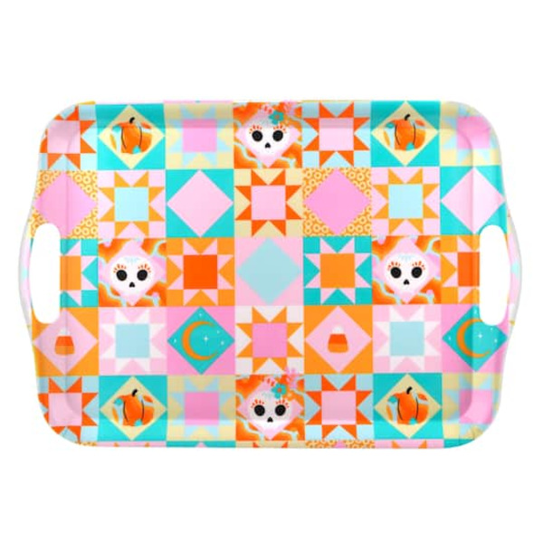 Celebrate It Halloween Quilt Plastic Platter with Handles, 16.5 x 11.4 in