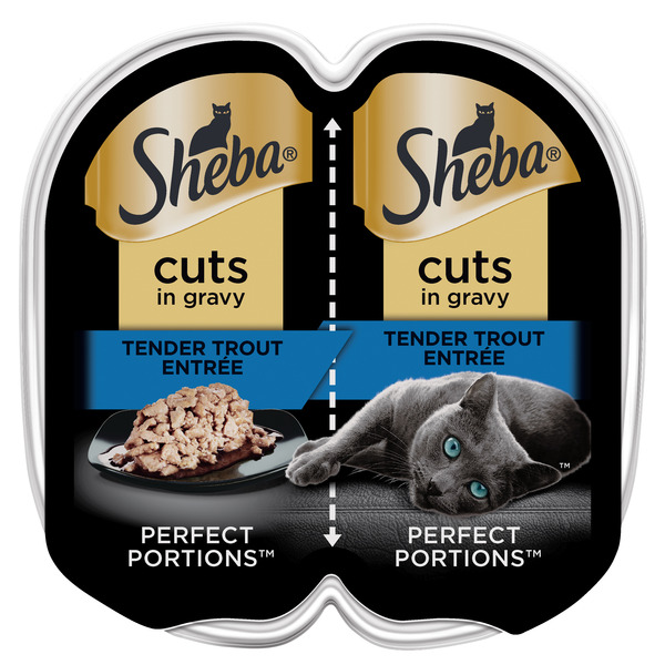 SHEBA PERFECT PORTIONS Perfect Portions Wet Cat Food Cuts in Gravy Trout Entree, 2.6 oz. Twin-Pack Trays (24 Count)