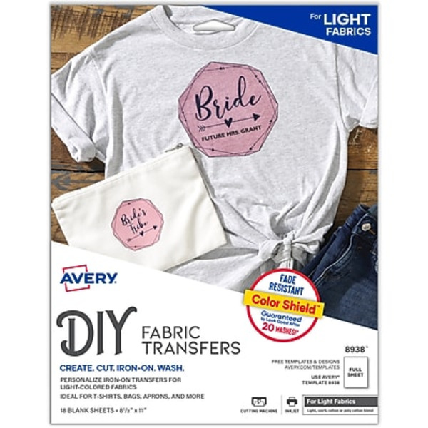 Avery 8938 18 Paper Transfers Inkjet Printers For Use on Light Fabrics Printable T-Shirt Transfers
