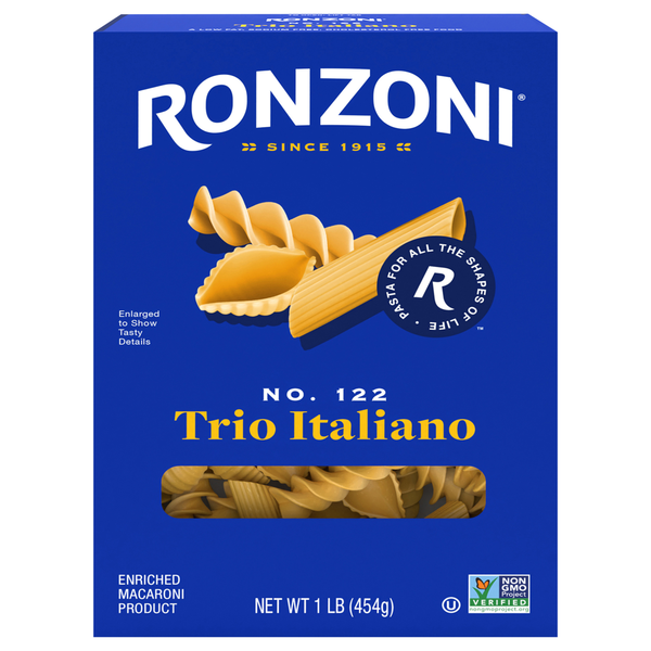 Ronzoni Trio Italiano, 16 oz, Non-GMO Pasta Shells, Rotini, and