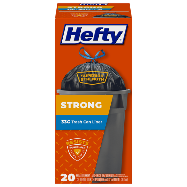 Hefty Trash Drawstring Bags, Extra Large, 33 Gallon Same-Day