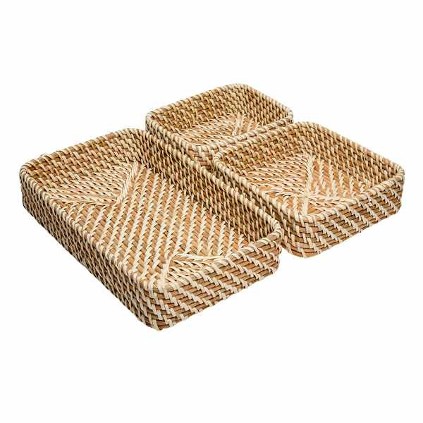 REAL SIMPLE 3-Piece Rattan Tray Set, Small