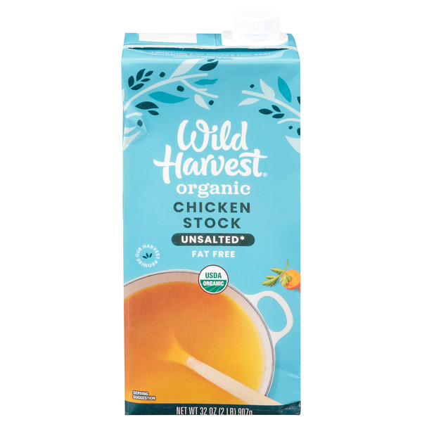 Wild Harvest Chicken Stock, Fat Free, Unsalted, Organic
