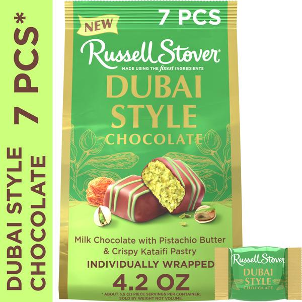 Russell Stover Dubai Style Milk Chocolate Candy Bar with Pistachio