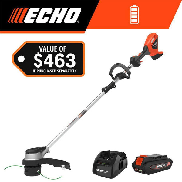 Echo 56v 16 In. Brushless Cordless Battery Straight Shaft String Trimmer With Speed-feed Head And 2. 5ah Battery And Charger