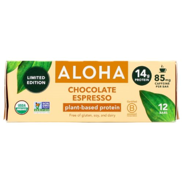 Aloha Organic Chocolate Espresso Plant-Based Protein Bar 12 Pack