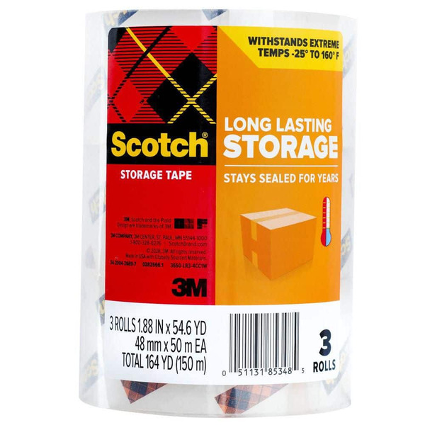 3m Scotch 1.88 In. X 54.6 Yds. Long Lasting Moving And Storage Packaging Tape (3-pack)