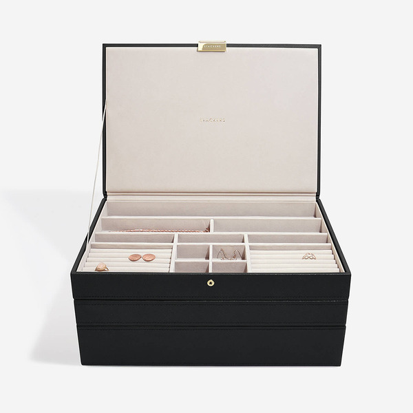 Stackers 14-1/4" x 10" x 6-3/8" Supersize Jewelry Box Starter Set in Black