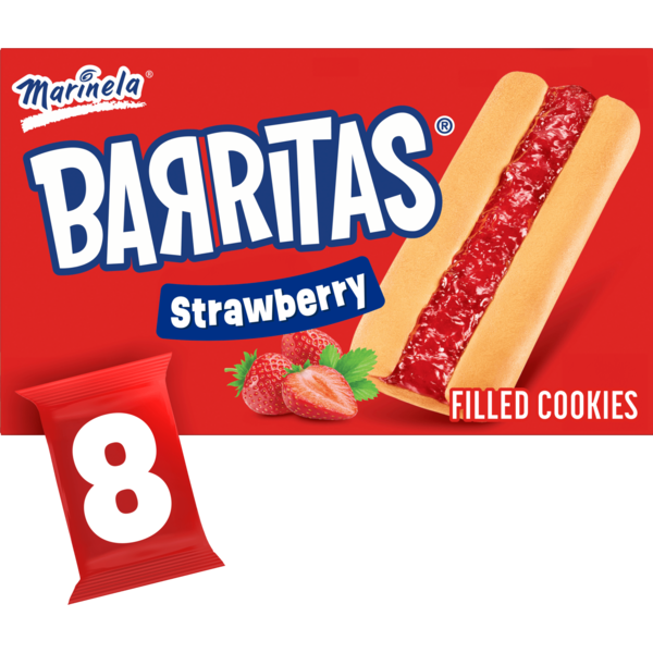 Marinela Barritas, 8 ct, Strawberry, Filled Cookies, Soft-baked Cookie Bars, 15.52 oz
