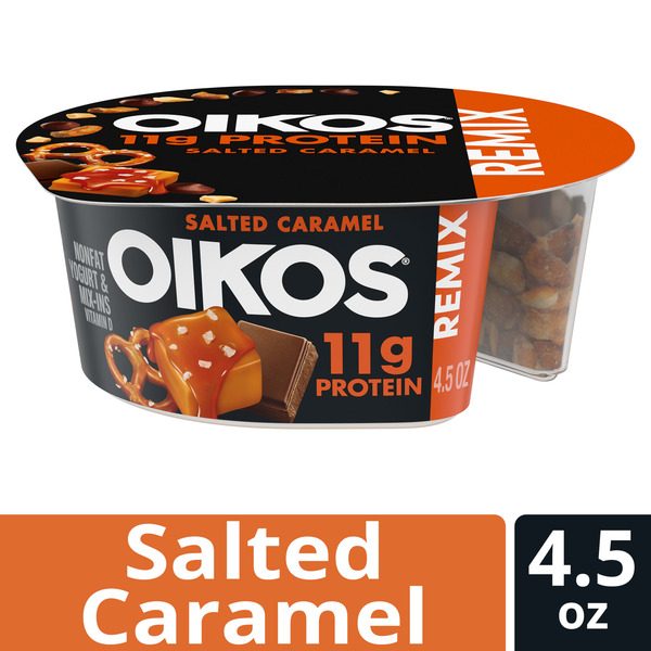 Oikos Remix Salted Caramel High Protein Nonfat Greek Yogurt With Mix-Ins