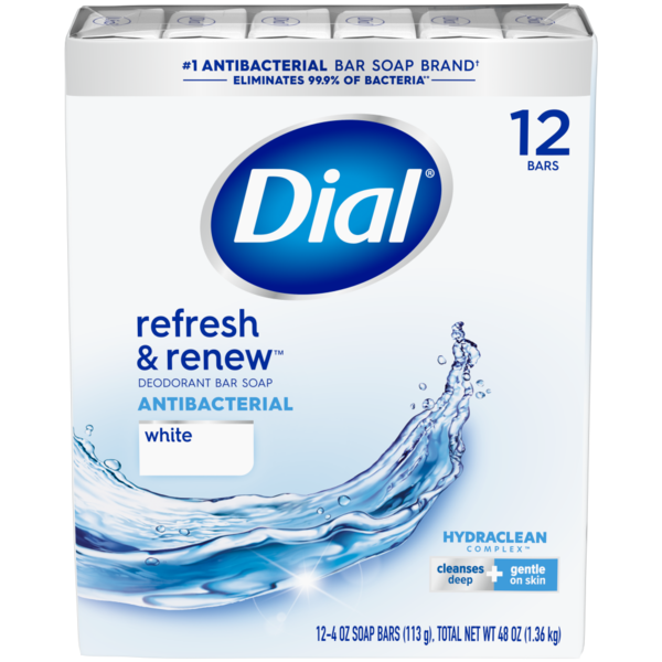 Dial Antibacterial Deodorant Bar Soap, White