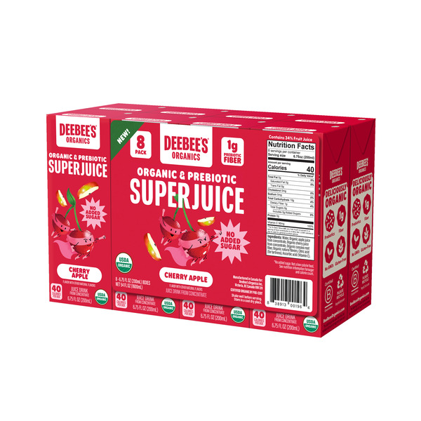 DeeBee's Organics SuperJuice Prebiotic Juice Boxes, Cherry Apple