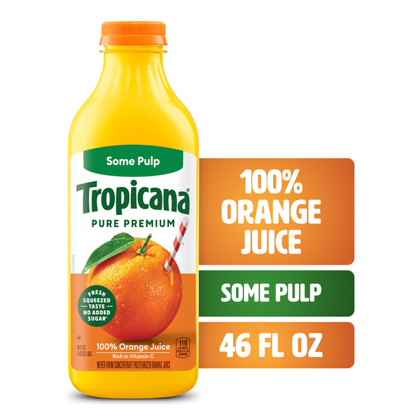 Tropicana Pure Premium 100% Orange Juice Original, Some Pulp, No Sugar Added