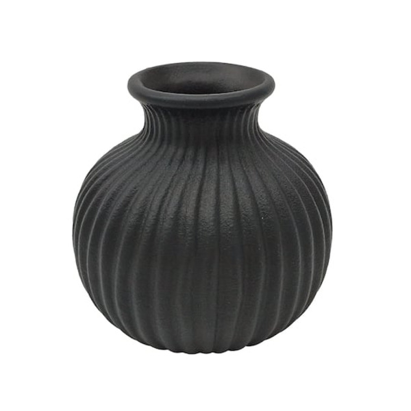 Ashland Ribbed Round Ceramic Vase - Black