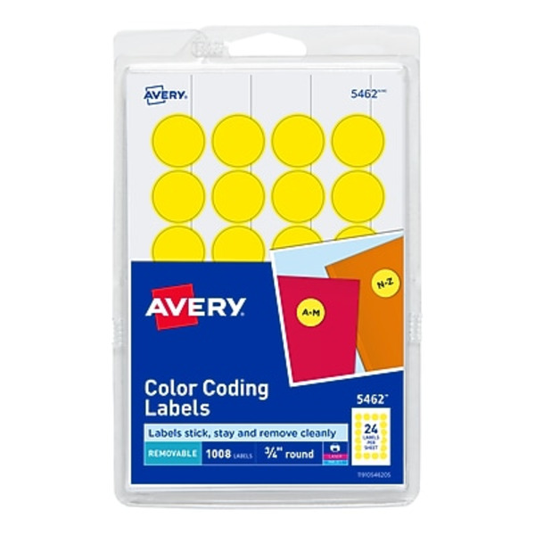 Avery 5462 0.75" Diameter Yellow Laser & Inkjet Color Coding Labels
