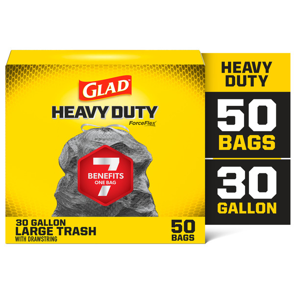 Glad ForceFlex Heavy Duty Large Drawstring Black Trash Bags, 30 gallon