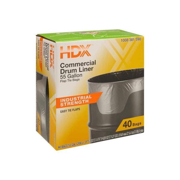 HDX 55 Gal. Clear Heavy-duty Trash Bags Flap Tie Drum Liner (40-count)