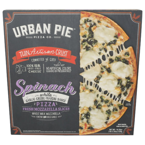Urban Pie Pizza Co. Spinach White Garlic Creme Fraiche Sauce Thin Artisan Crust Pizza
